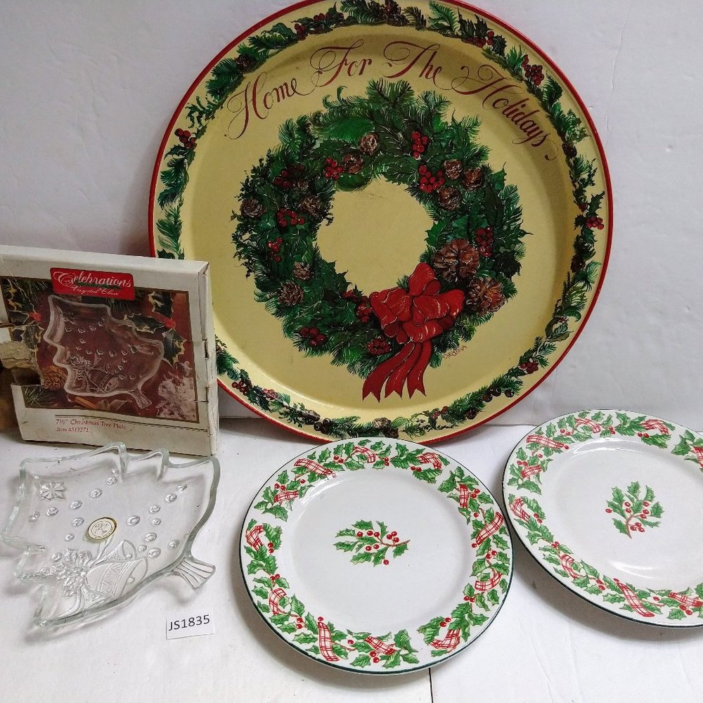 Christmas dishes, plates, tree candy dish, & tray!